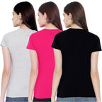 Preneum Womens Cotton Regular Fit Latest Graphic Stylish Printed Short Sleeves Casual T-Shirt || Trendy & Styles (Pack 3), Grey