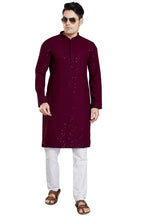 DIVISIVE Mens Sequince Embroidered Cotton Blend Only Slim Fit Kurta (DKRT14_L_Burgundy)