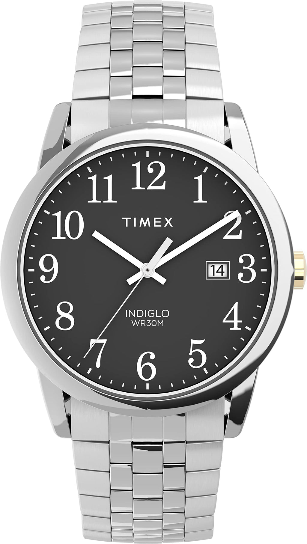 Timex Men's Easy Reader 25mm Perfect Fit Watch - Silver-Tone Case Black Dial with Silver-Tone Expansion Band