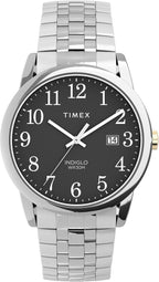 Timex Men's Easy Reader 25mm Perfect Fit Watch - Silver-Tone Case Black Dial with Silver-Tone Expansion Band