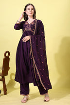 Pratham Blue WomenS Silk Embroidered Anarkali Kurta Palazzos With Dupatta |Kurta Sets For Women |Women Kurta | Women Embroidere
