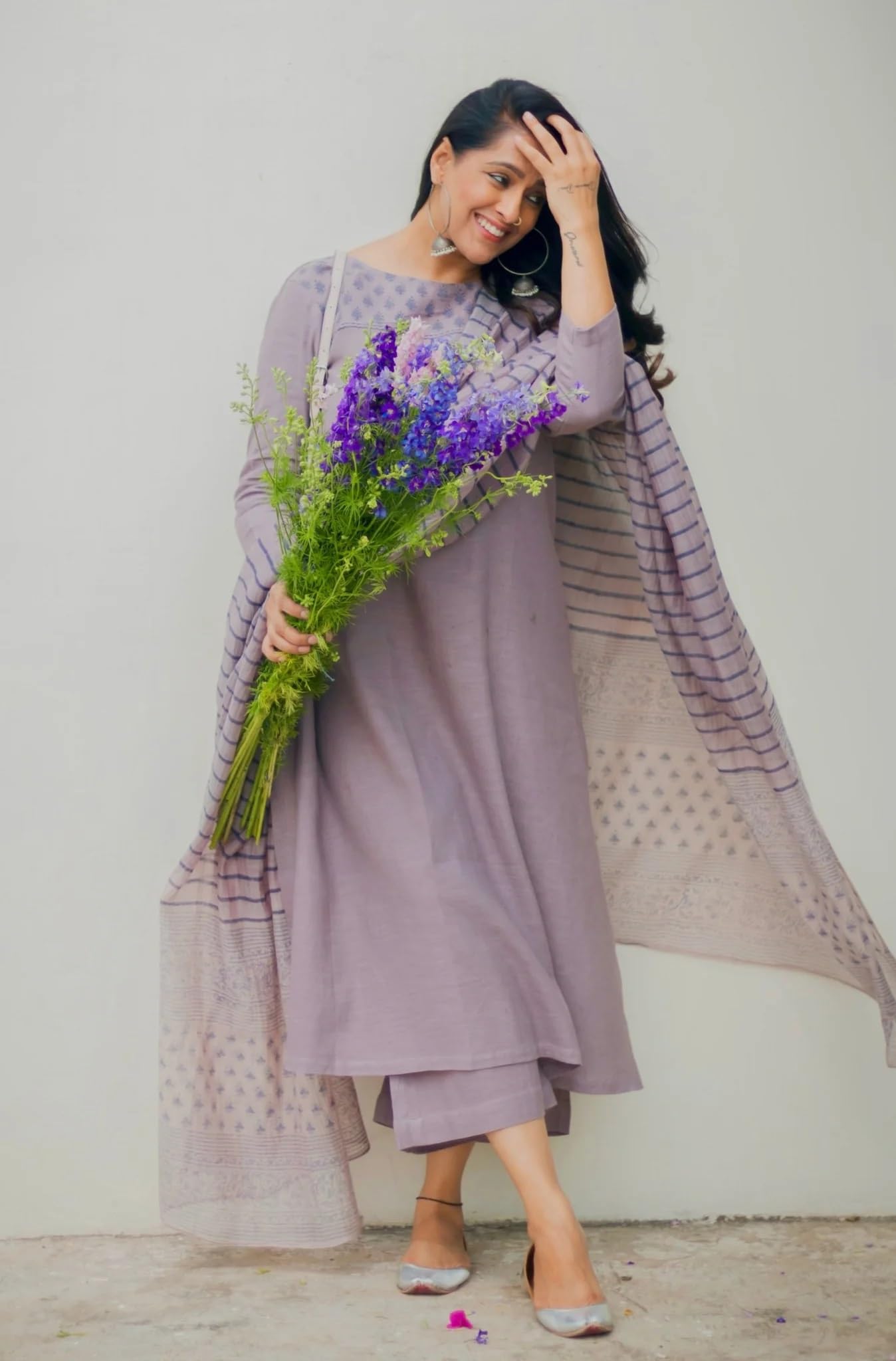 ANNI DESIGNER Womens Rayon Blend Straight Printed Kurta with Pant & Dupatta (Purika Purple_M_Purple_Medium)