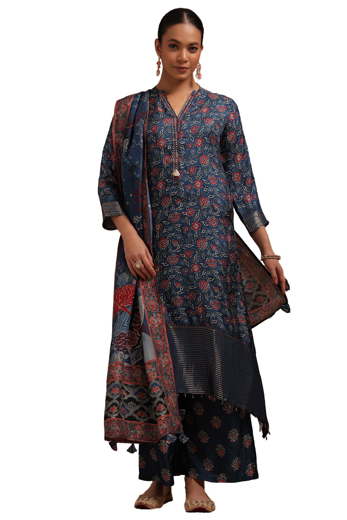 Soch Women Dola Silk Floral Print Suit Set with Beads