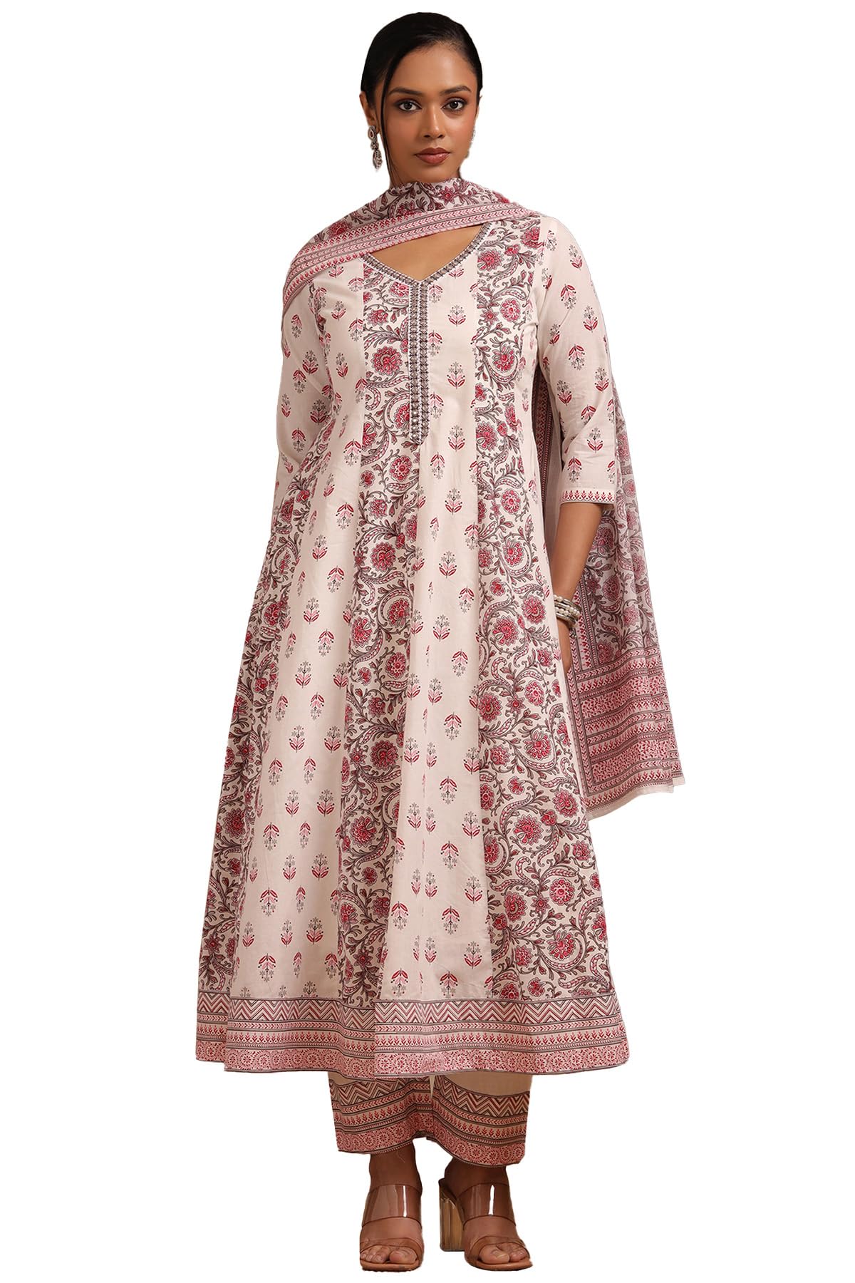 Soch Women Cotton Floral Print Suit Set with Faux Mirror