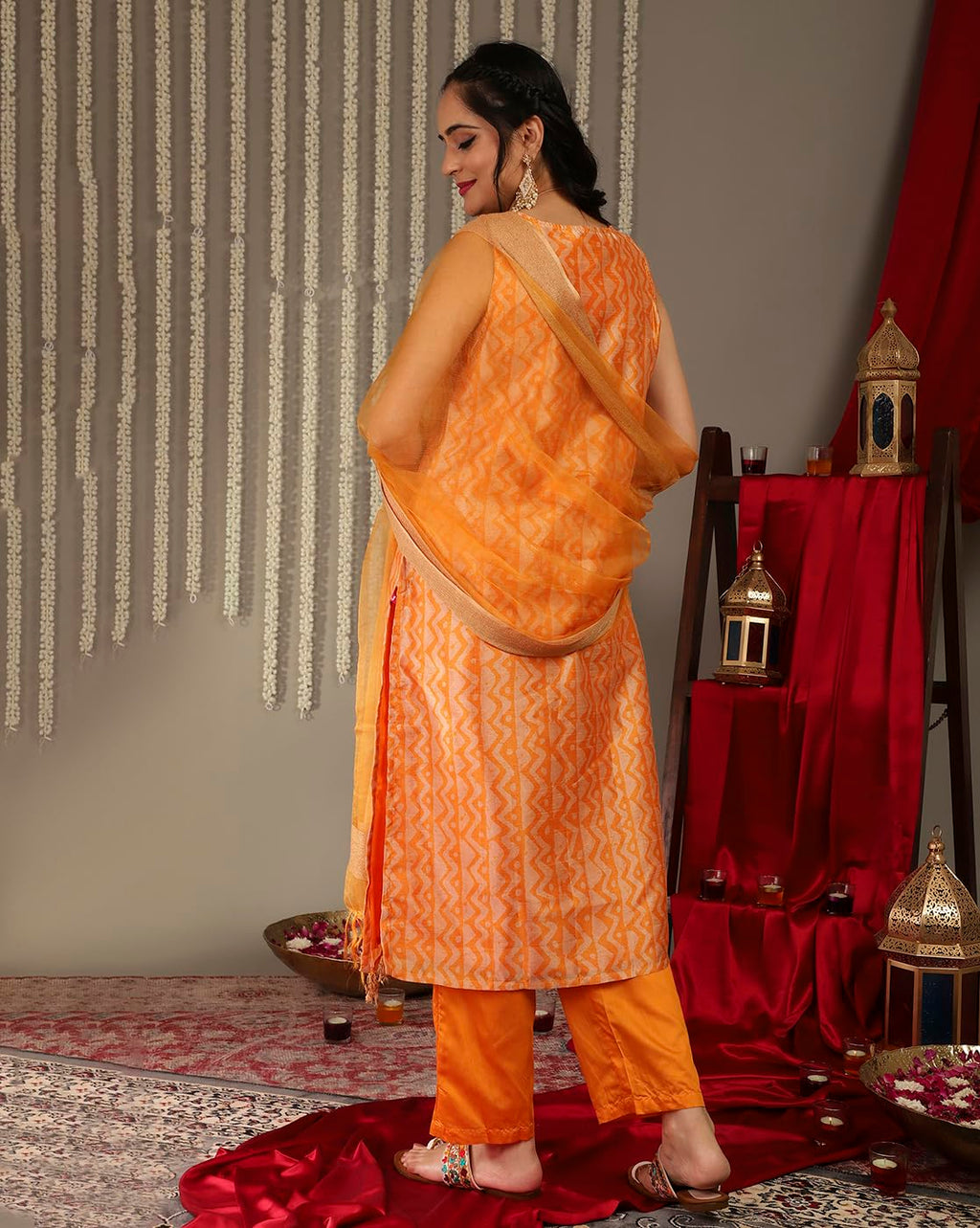 Varanga Yellow Cut Sleeve Straight Kurta With Tonal Bottom And Tonal Dupatta.