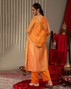 Varanga Yellow Cut Sleeve Straight Kurta With Tonal Bottom And Tonal Dupatta.