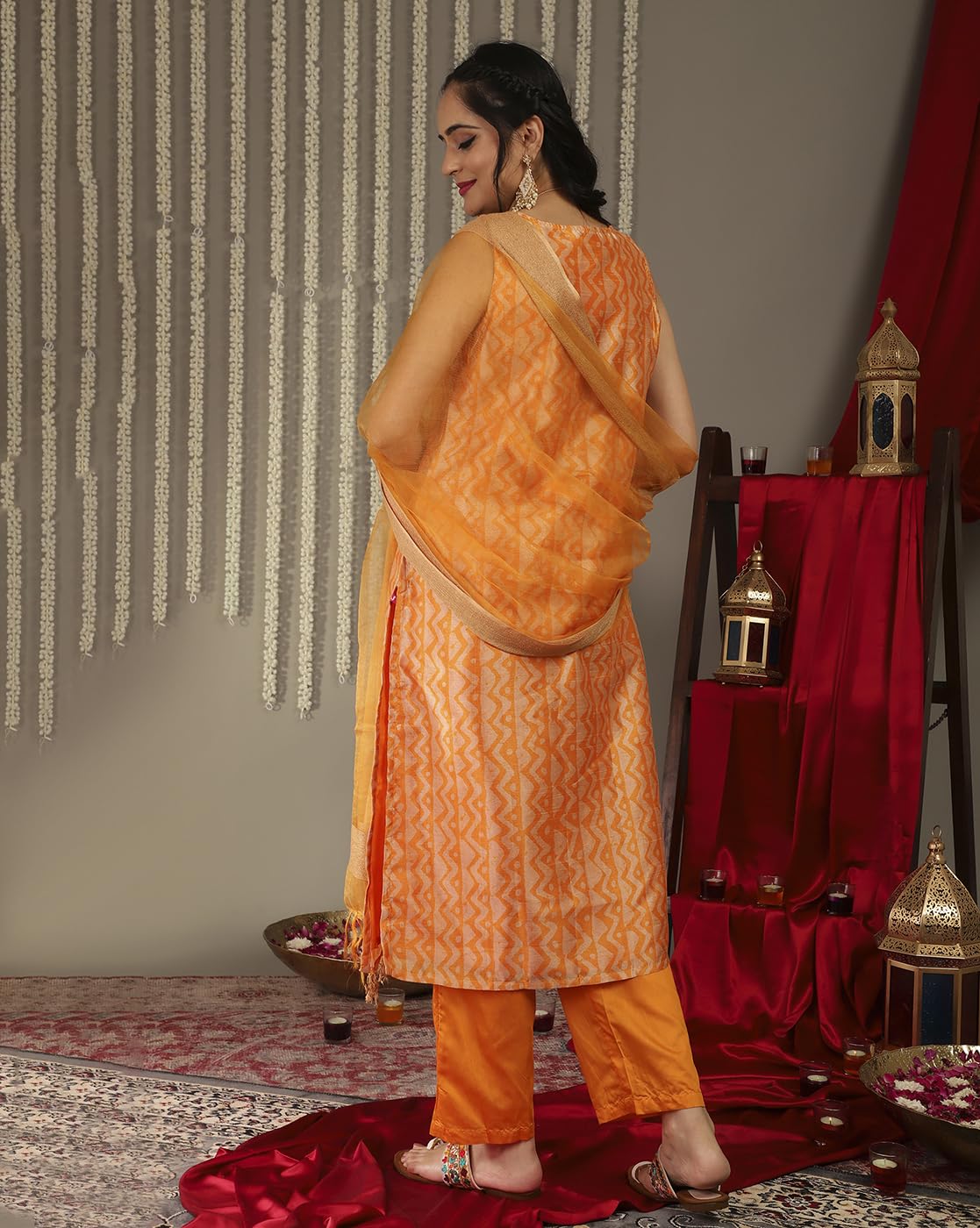 Varanga Yellow Cut Sleeve Straight Kurta With Tonal Bottom And Tonal Dupatta.
