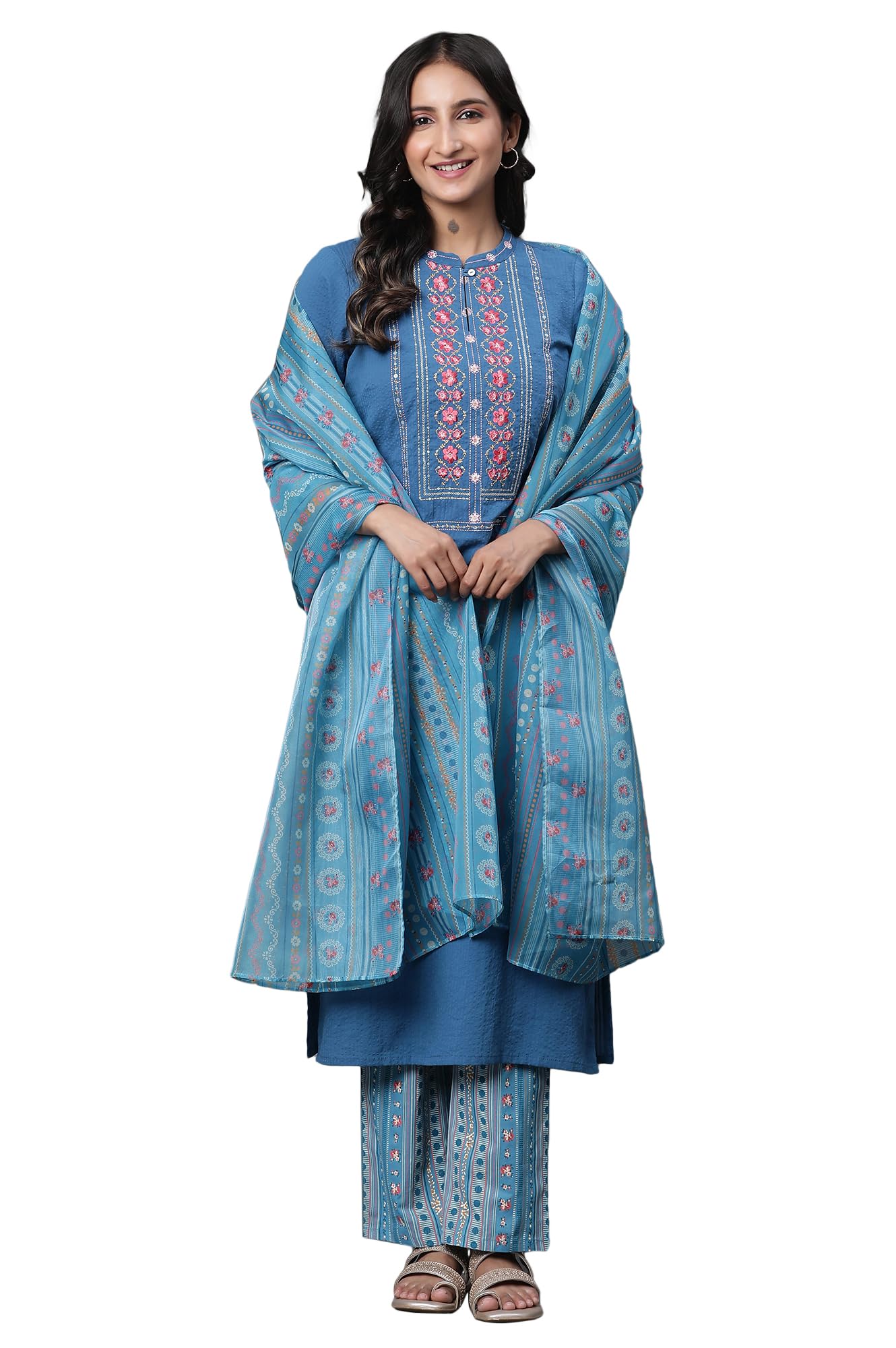 Aurelia Women Delphinium Blue Floral Printed Poly Organza Dupatta