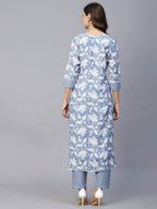 ANNI DESIGNER Womens Cotton Blend Printed Straight Kurta with Pant (Pustak Navy Blue-Nw_M_Navy Blue_Medium)
