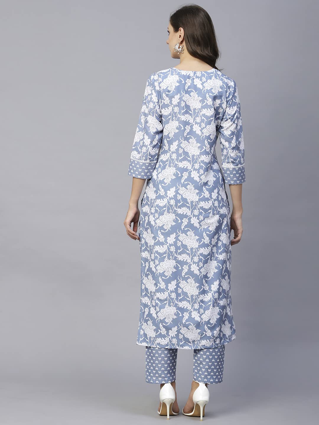 ANNI DESIGNER Womens Cotton Blend Printed Straight Kurta with Pant (Pustak Navy Blue-Nw_M_Navy Blue_Medium)