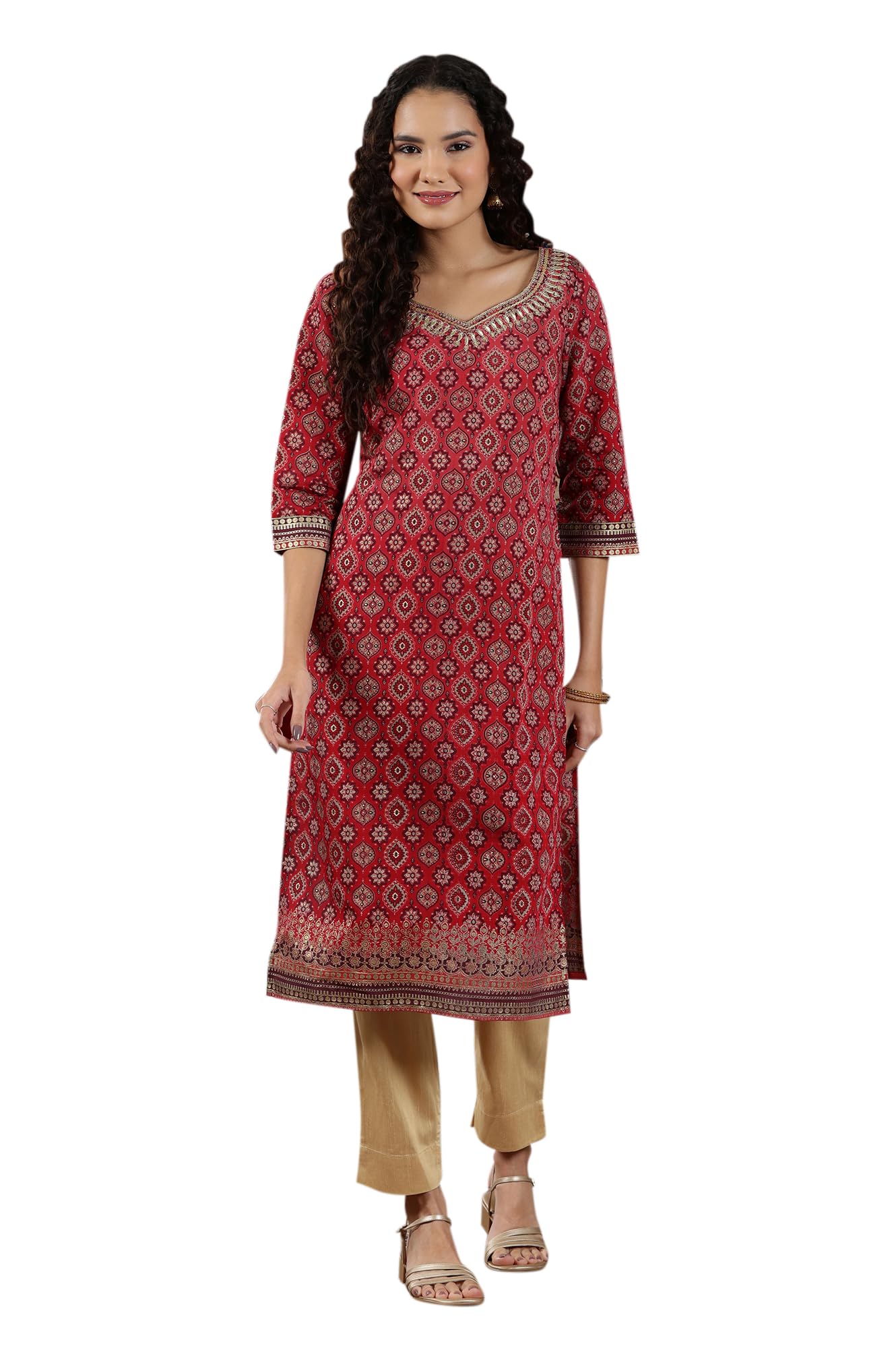 Aurelia WomenS Abstract Printed Straight Kurta | Lightweight Sweetheart Neck Kurta For Women | Printed Kurta For Women | Beautif