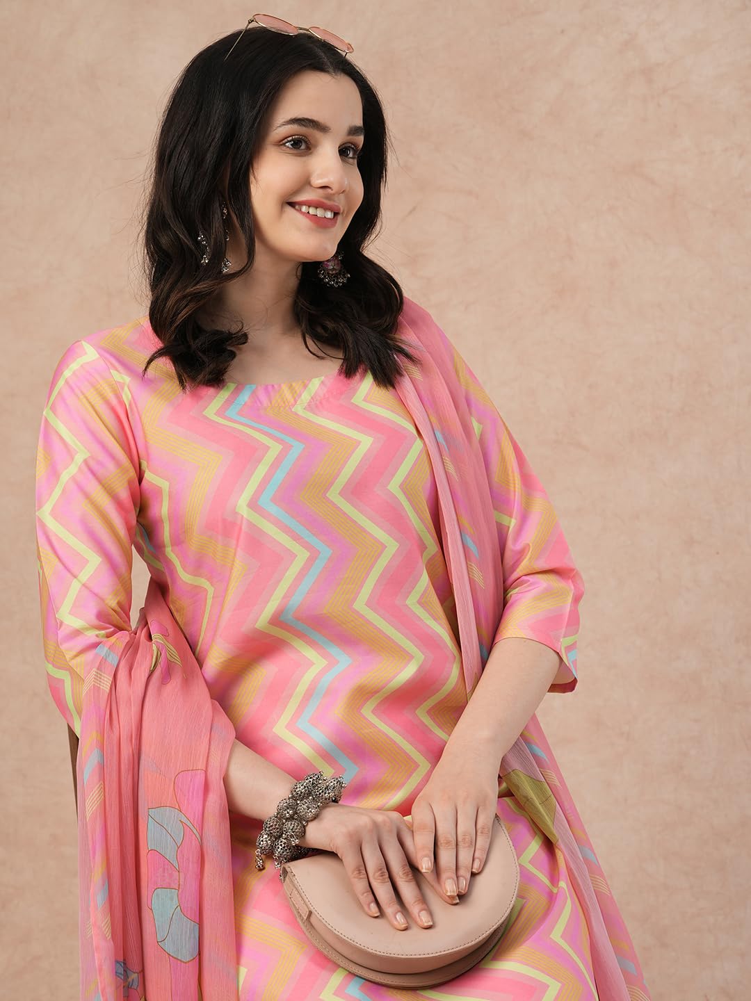 ANNI DESIGNER Women s Kurta with Trousers and Dupatta, Pink, S