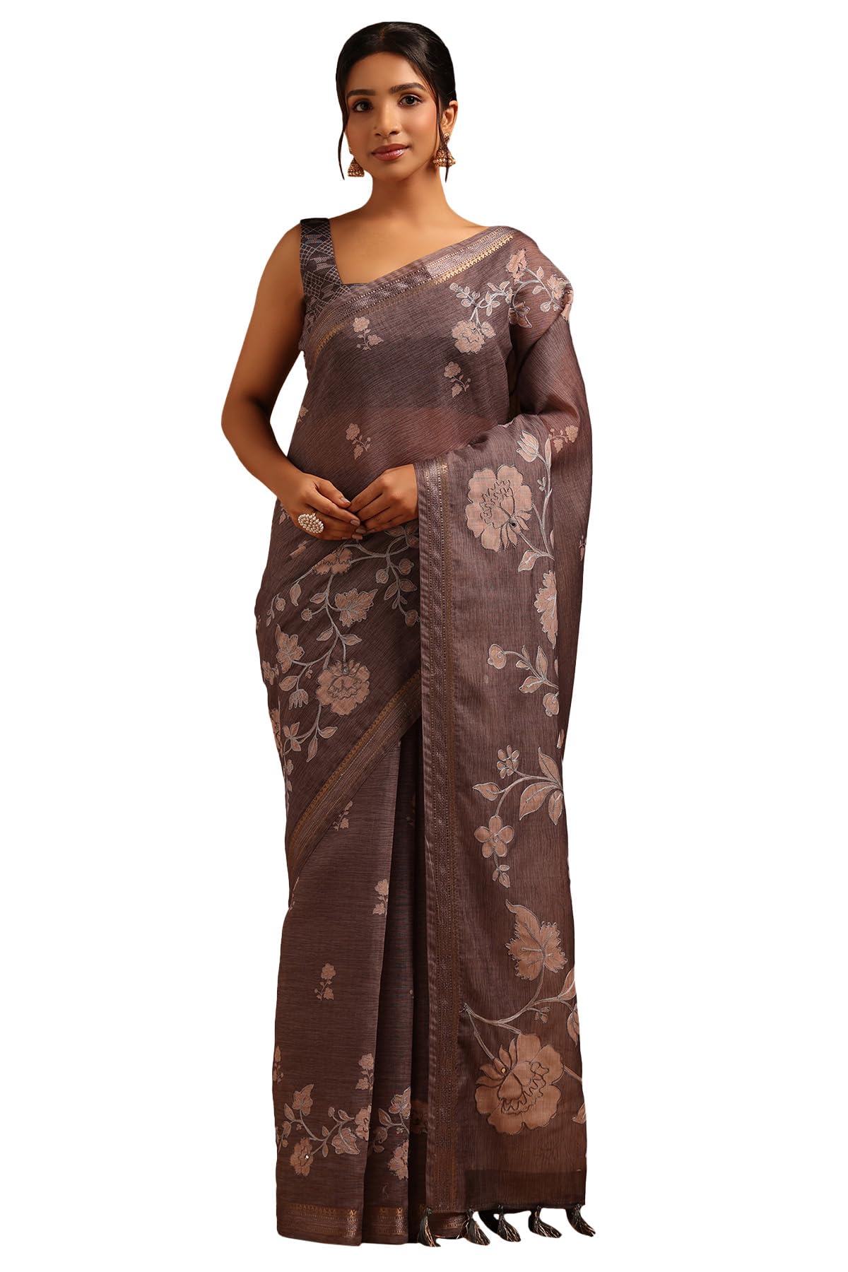 Soch Women Silk Blend Floral Saree with Machine Embroidery