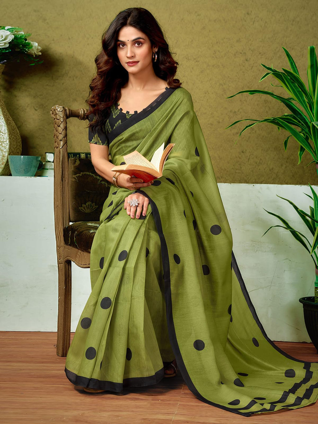 Satrani WomenS Chanderi Cotton Printed Ready To Wear One Minute Pre Pleated Readymade Saree With Unstitched Blouse Piece (32Rs2