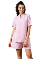 Clovia Womens Cotton Printed Kurta Top & Shorts Set (LS0769P22_Pink_S)