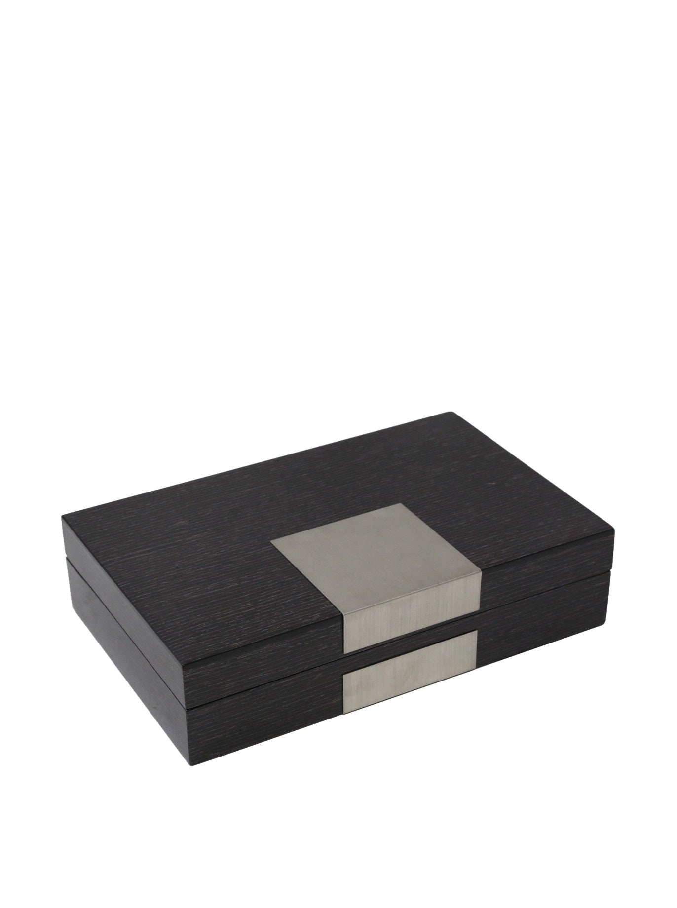 Bey-Berk BB597STL Lacquered Steel Gray Wood Valet Box with Stainless Steel Accents and Multi Compartments Storage, Grey