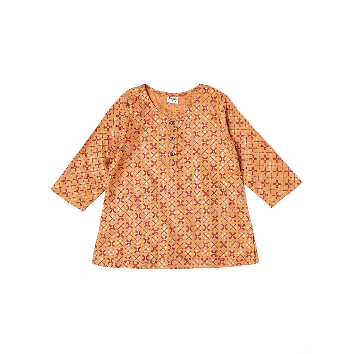 Fabindia Baby-BoyS Viscose Silk Printed Regular Kurta_Rust_3-6 Months