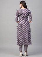 ANNI DESIGNER Womens Cotton Blend Printed Straight Kurta with Pant (Funnu Purple_S_Purple_Small)