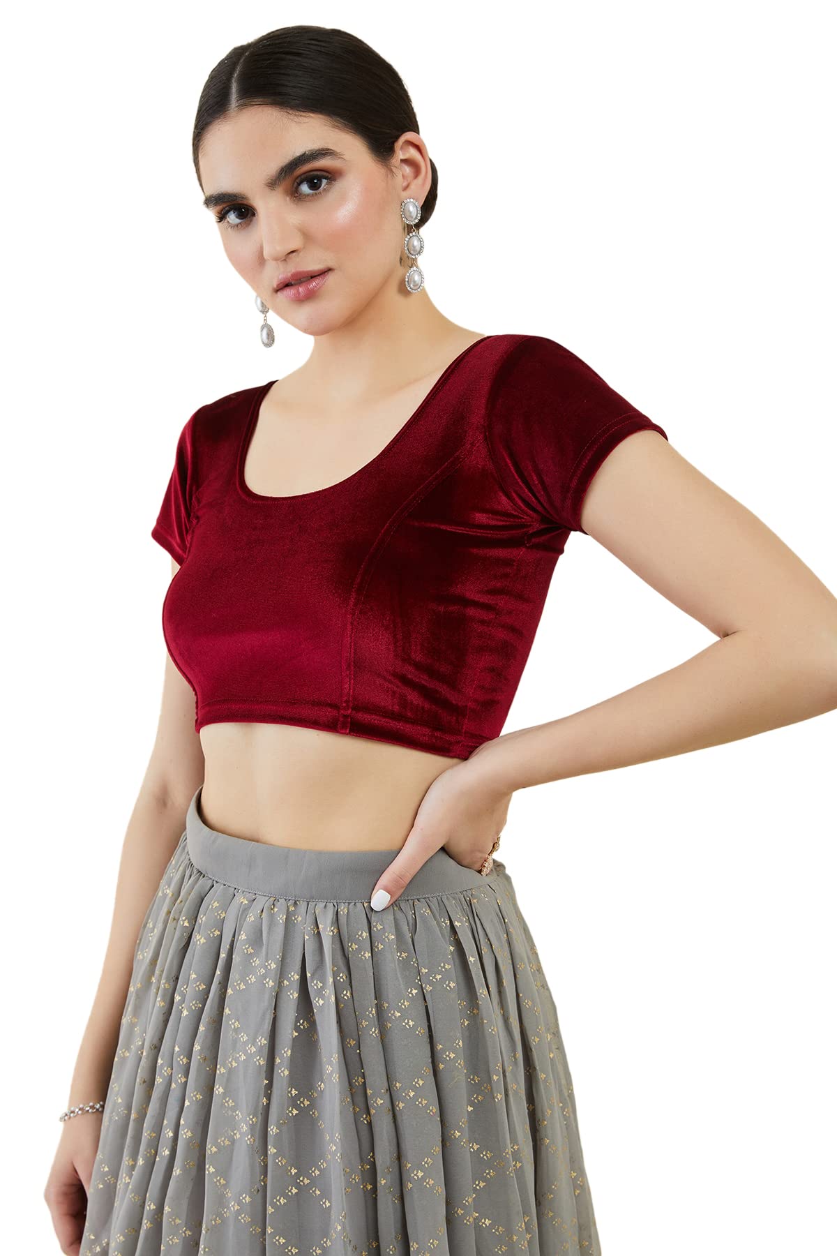 Soch Womens Maroon Velvet Princess Cut Blouse