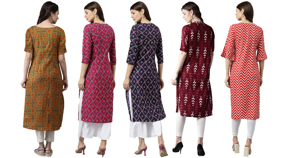 Anni Designer Women'S Crepe Straight Printed Kurta Pack Of 5 (Crepe-Combo-Nw_045)
