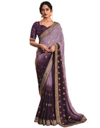 Satrani Womens Printed & Embellished Georgette Saree with Unstitched Blouse Piece (2826S478_Purple)