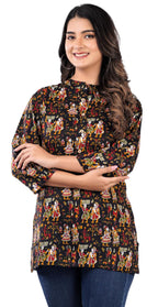Jikonet Womens Rayon Straight Short Kurti - 520, (X-Large, Black)