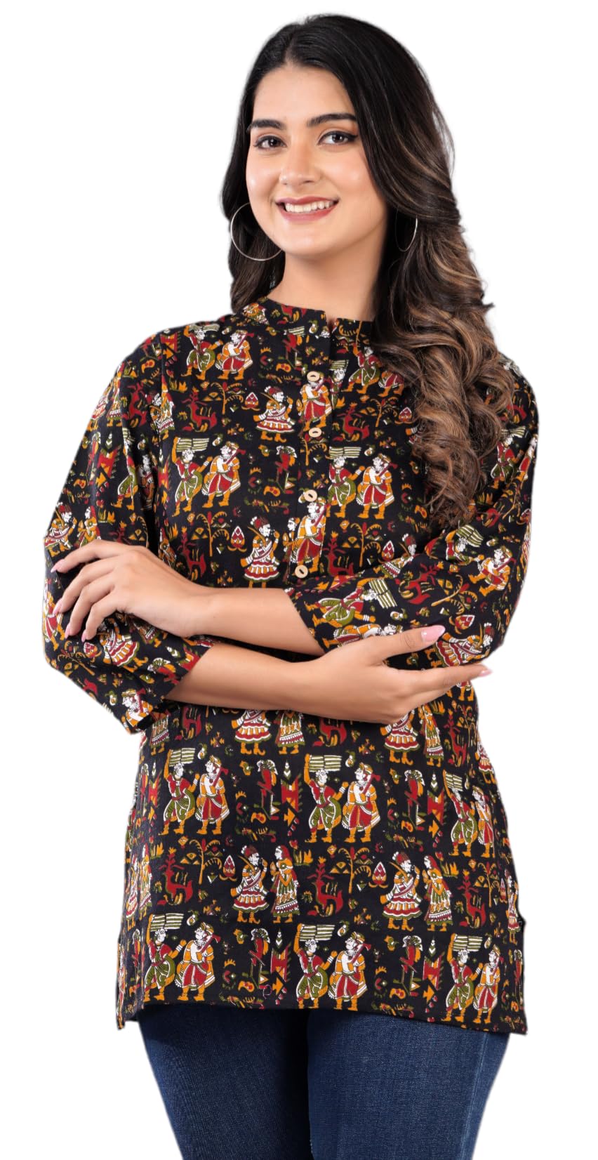 Jikonet Womens Rayon Straight Short Kurti - 520, (X-Large, Black)