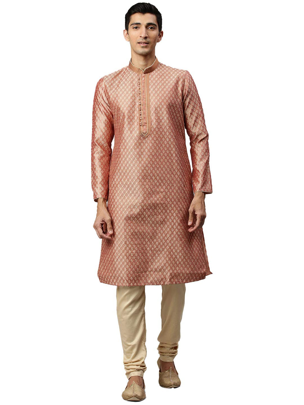 Manyavar Stylish Casual Silk Blend Full Sleeves Kurta Set For Men (Gajaree, X-Large)