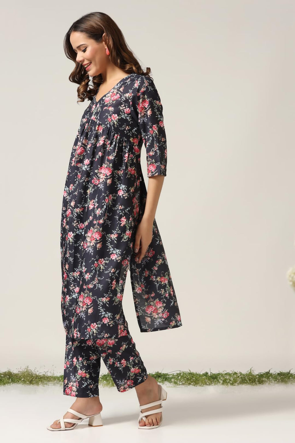 Leriya Fashion Rayon Alia Cut Kurta Set For Women | Alia Cut Kurta Set For Women | Ethnic Co-Ord Set For Women (Large, Black)