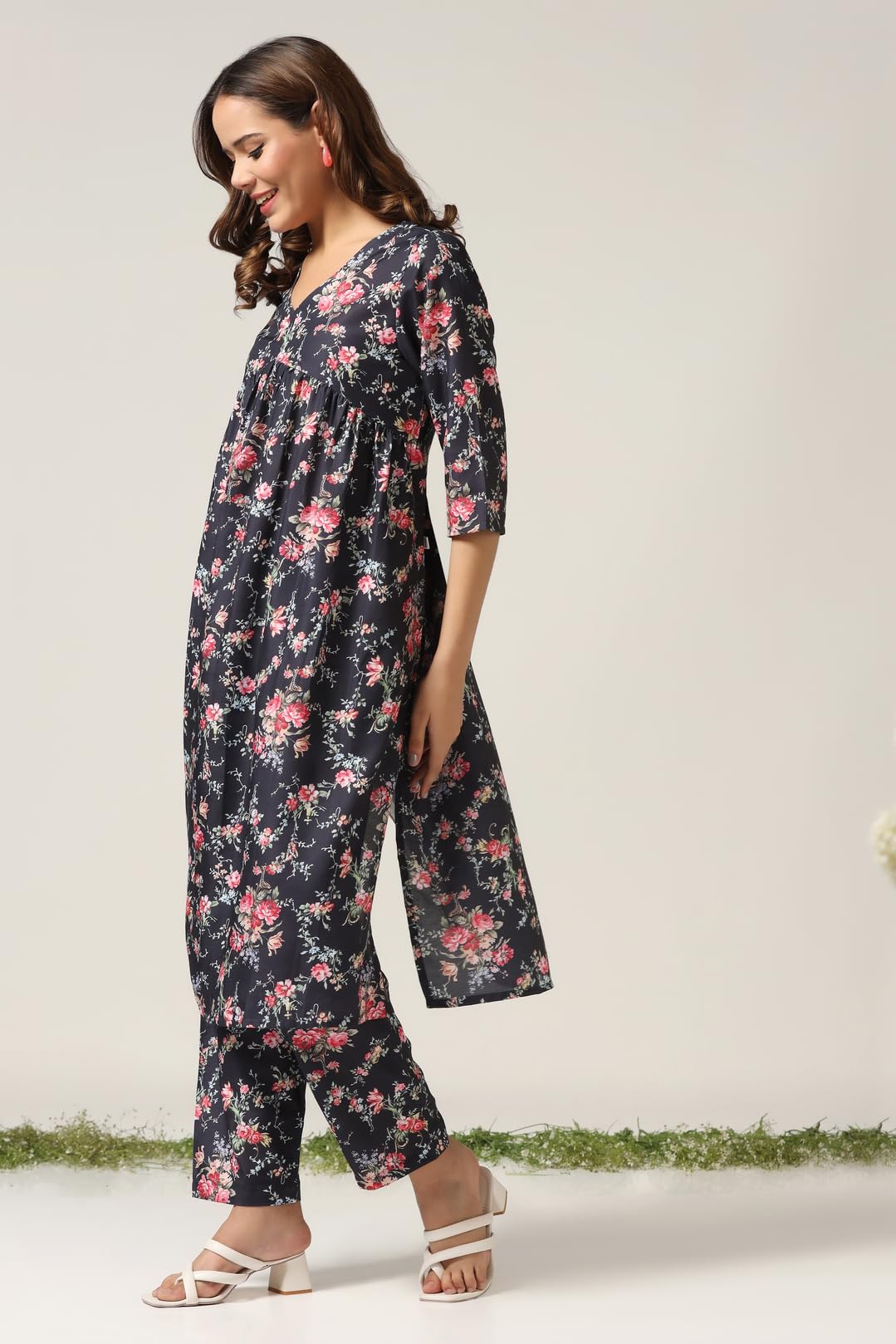 Leriya Fashion Rayon Alia Cut Kurta Set For Women | Alia Cut Kurta Set For Women | Ethnic Co-Ord Set For Women (Large, Black)