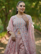 Libas Womens Printed Cotton A-Line Kurta With Palazzos And Dupatta