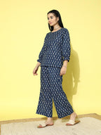 Libas Womens Printed Cotton Night Suit Set For Women Blue