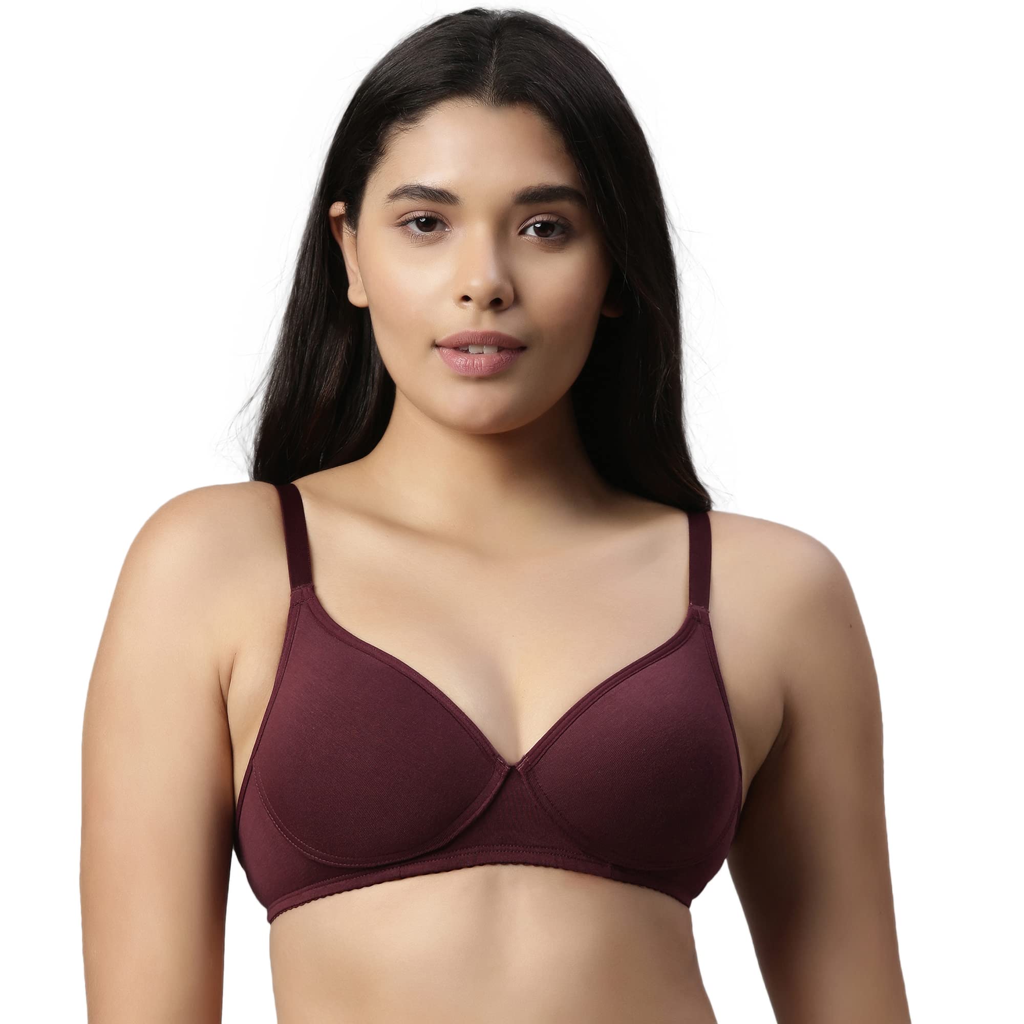 Enamor Lightly Padded, Wireless, Perfect Coverage Stretch Cotton T-Shirt Bra - Medium Coverage, Grape Wine, 36D-New Condition