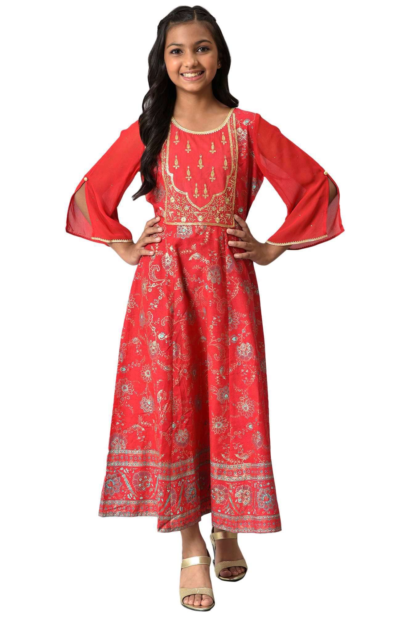 Aurelia Girls Cotton Fit and Flare Knee-Length Casual Dress (22AUG10292C-506188_Pink