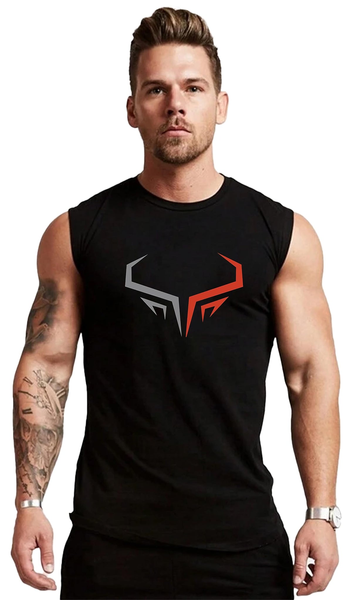 3Colours Rgb MenS Active Wear Sleeveless Tank Top, Gym Vest, Leisure Wear Horn Ccut (XxLarge, Black) 2