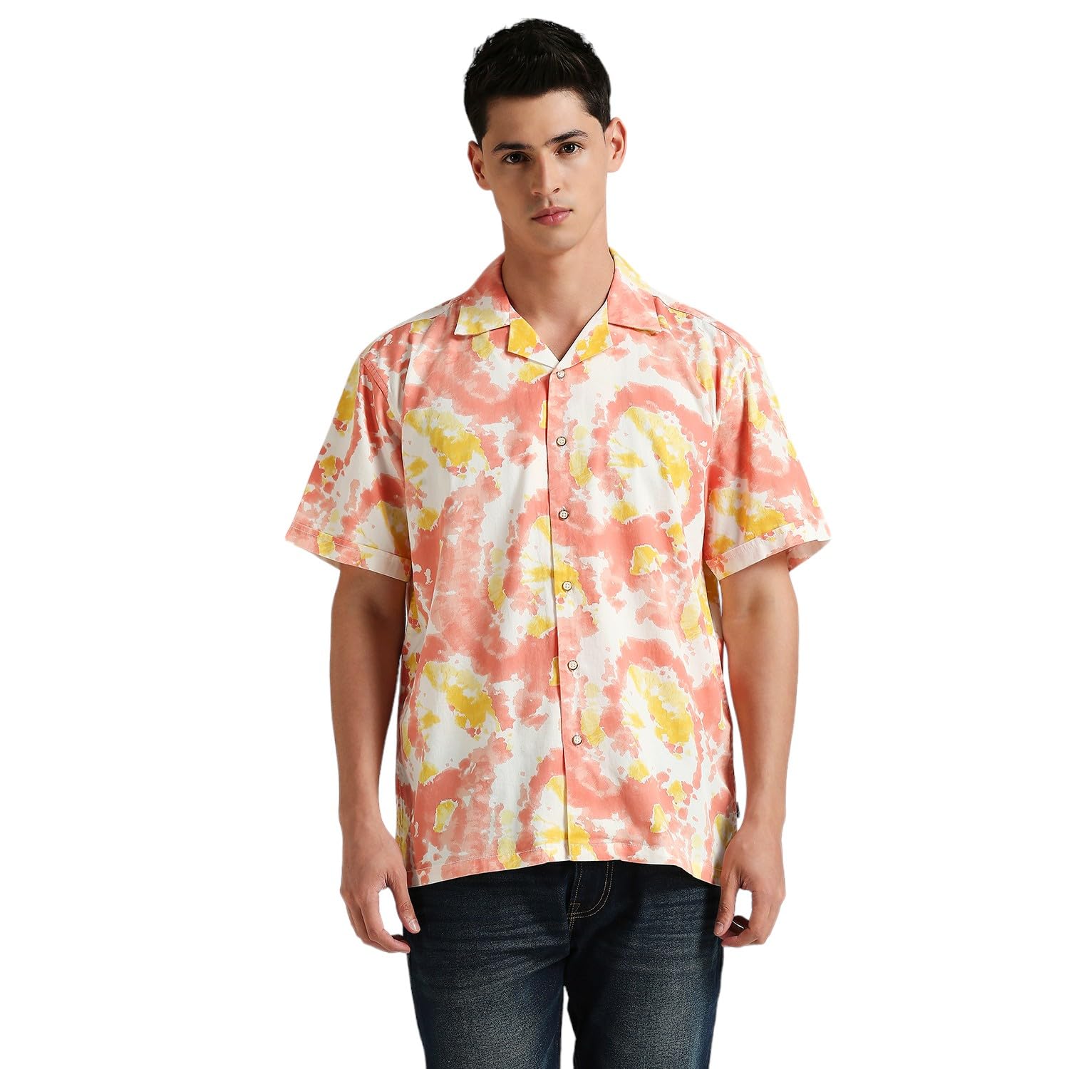 Pepe Jeans MenS Tie-Dye Relaxed Fit Shirt (Pm308603_Peach Orange