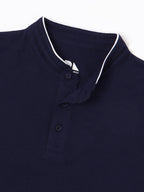 Dennis Lingo MenS Slim Fit Solid Navy Stand Collar T-Shirt