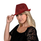 blinkee Glittery Finish Soft Red Fabric Fedora Hat Non Light Up