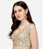 Vihu Fashion WomenS Silk Embroidery Sequins Zari Work Readymade Saree Blouse