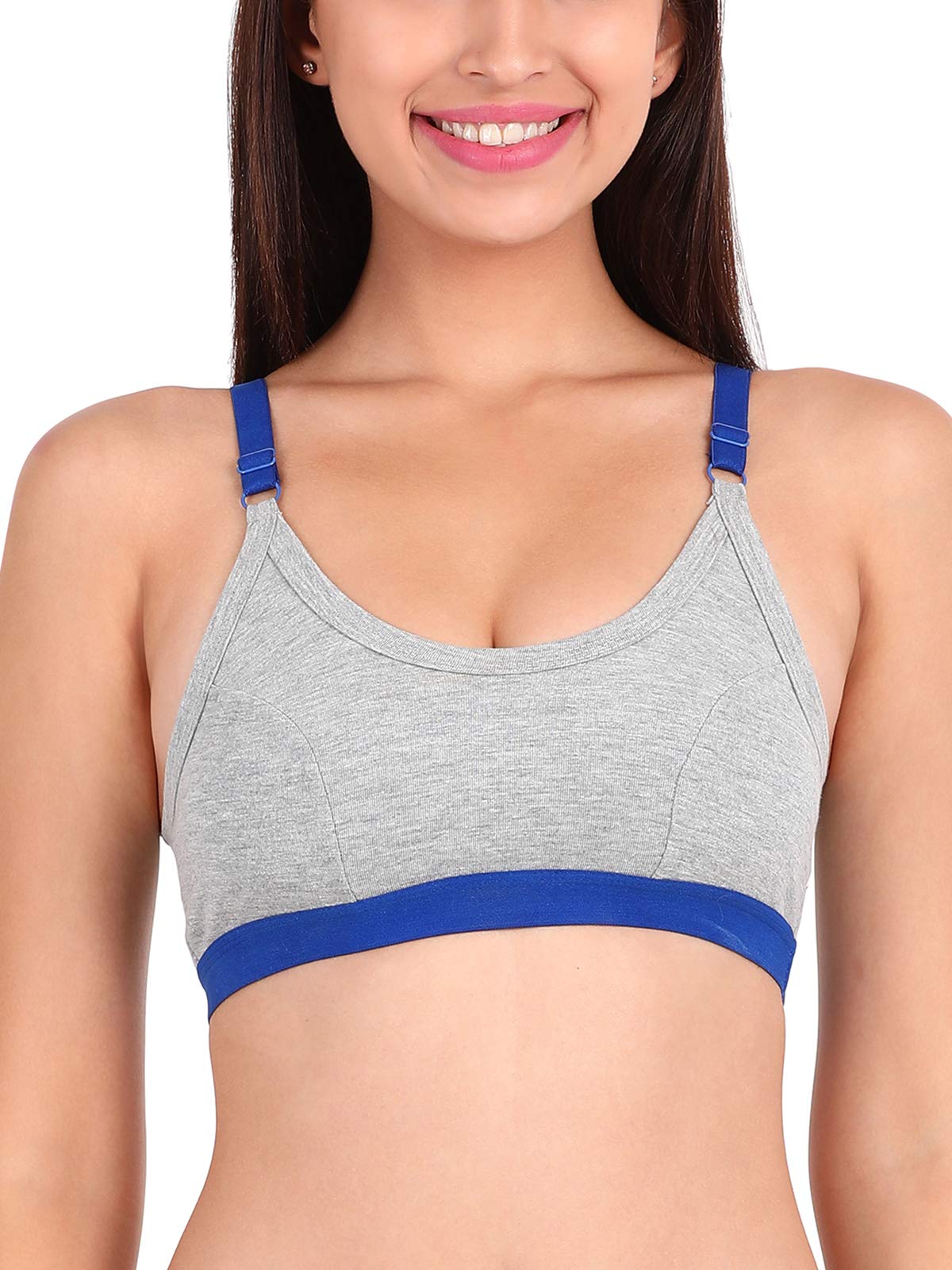 Clovia Womens Cotton Non-Padded Wire Free Full-Coverage, Sports Bra (BR1304P08_Blue_XL)