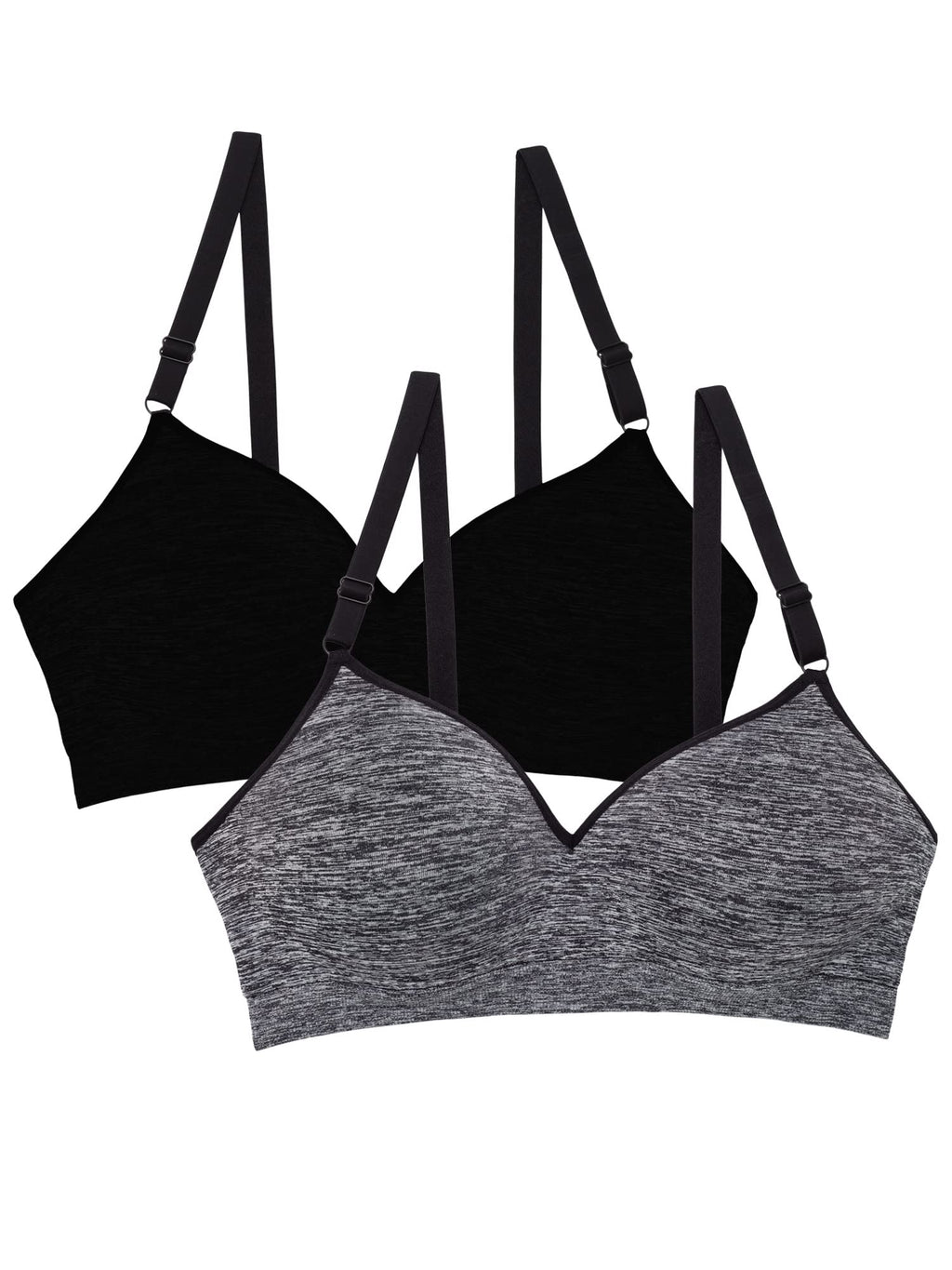 Fruit of the Loom womens Seamless Wire Free Push-up Push Up Bra, Black Hue/Charcoal Heather 2-pack (38DD US)
