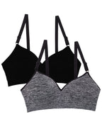 Fruit of the Loom womens Seamless Wire Free Push-up Push Up Bra, Black Hue/Charcoal Heather 2-pack (38DD US)