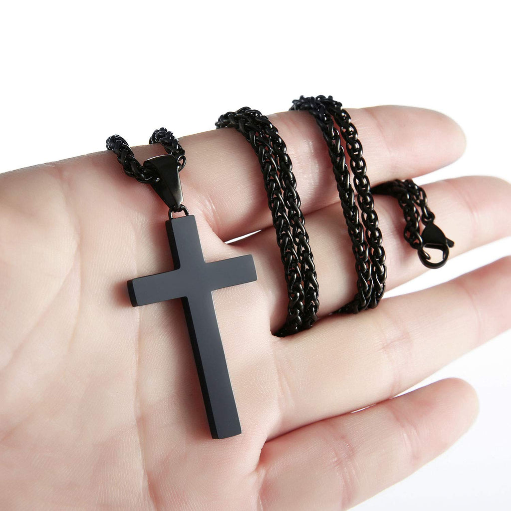 P. BLAKE Stainless Steel Black Cross Necklace for Men Boys Cross Pendant with Chain 24 Inches
