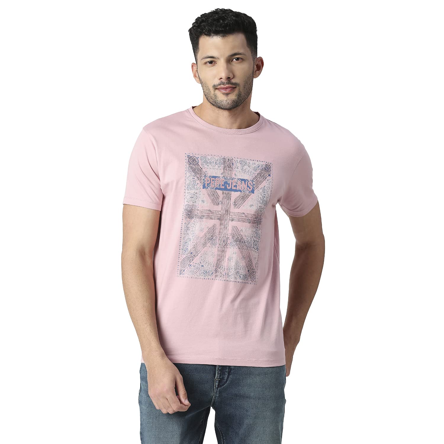Pepe Jeans Iris Union Jack Printed Tee, Onion Pink, Xl