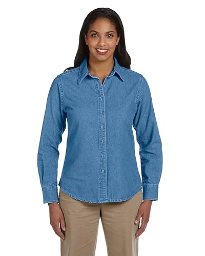 Ladies 65 oz Long-Sleeve Denim Shirt - DARK DENIM - S(D0102H7NV5P)