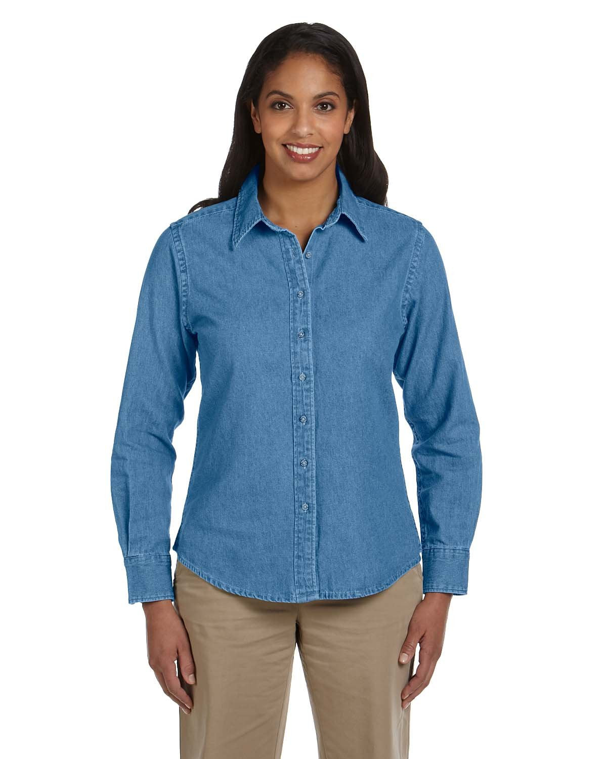 Ladies 65 oz Long-Sleeve Denim Shirt - DARK DENIM - S(D0102H7NV5P)