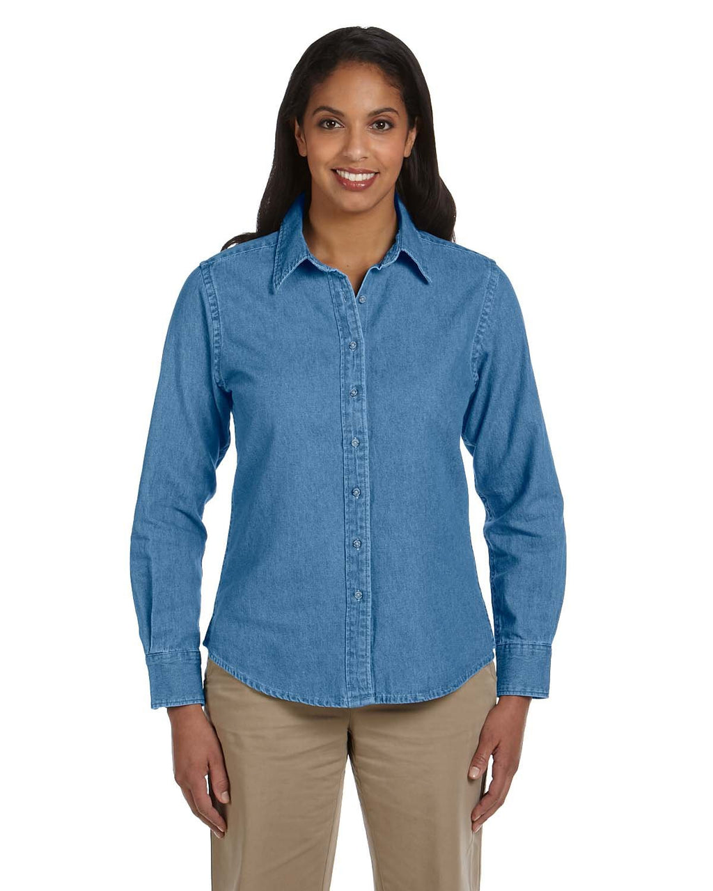 Ladies 65 oz Long-Sleeve Denim Shirt - DARK DENIM - S(D0102H7NV7T)