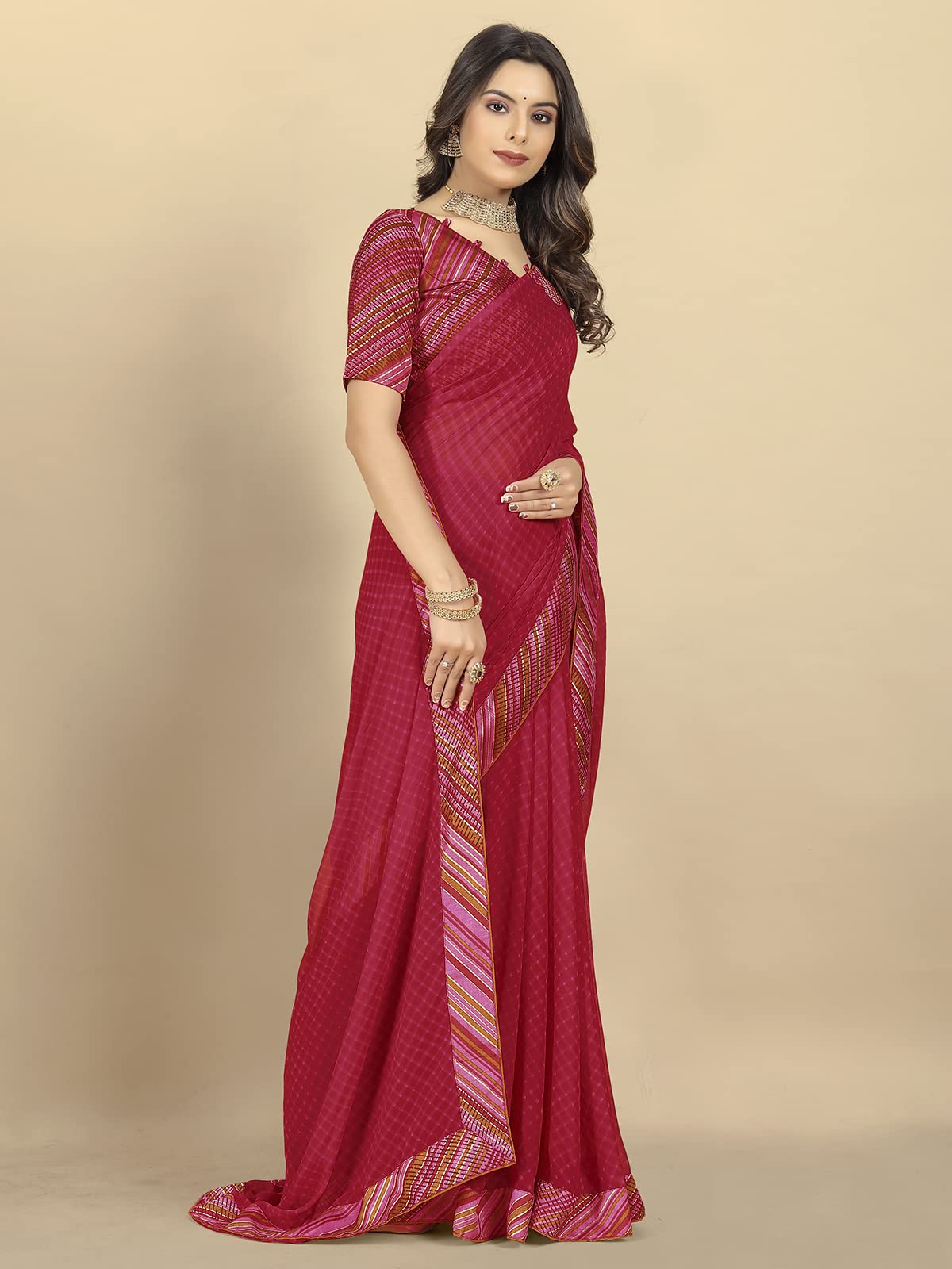 rangita Women Pink Bandhej Printed Georgette Saree With Blouse Piece