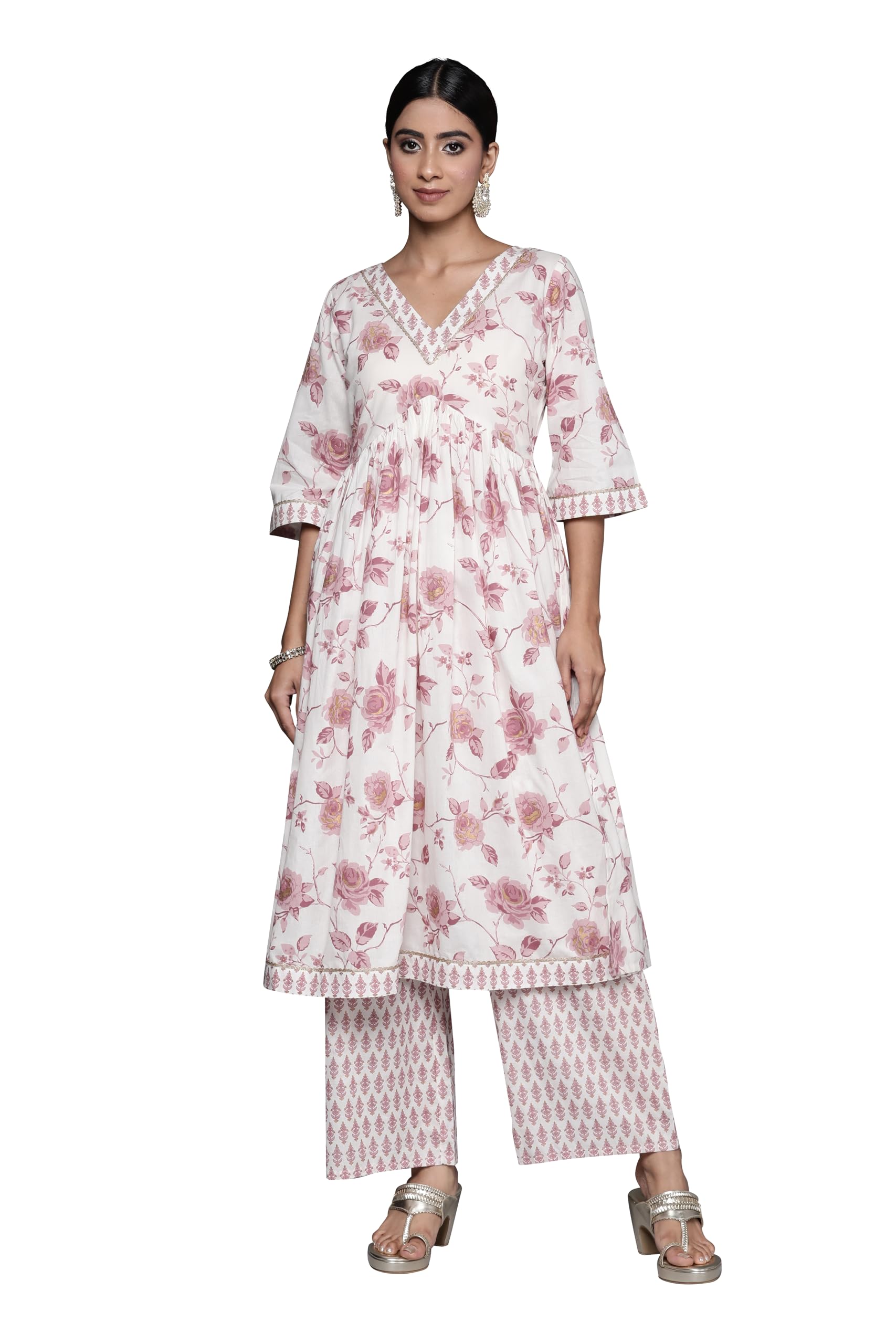 Libas Off White Printed Pure Cotton Anarkali Kurta Sets For Women