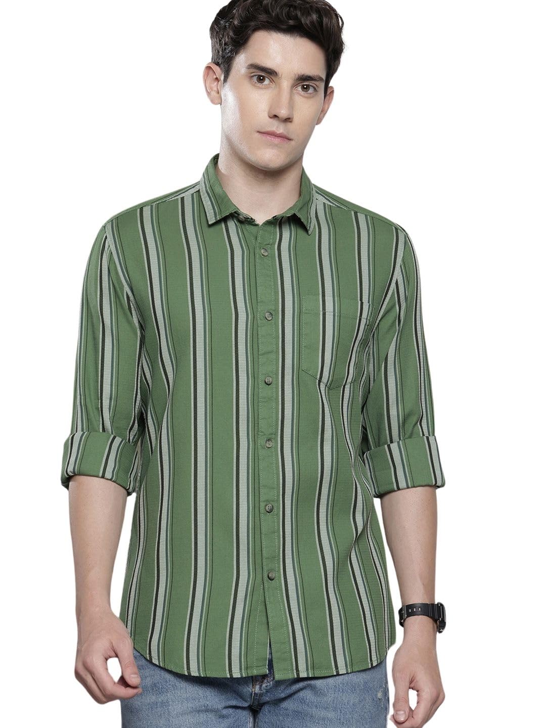 The Indian Garage Co Mens Slim Fit Striped Long Sleeves Shirt
